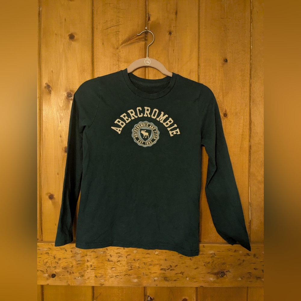 Abercrombie & Fitch EST 1892 Moose Logo Long Sleeve Graphic Tee Green Kids 11-12